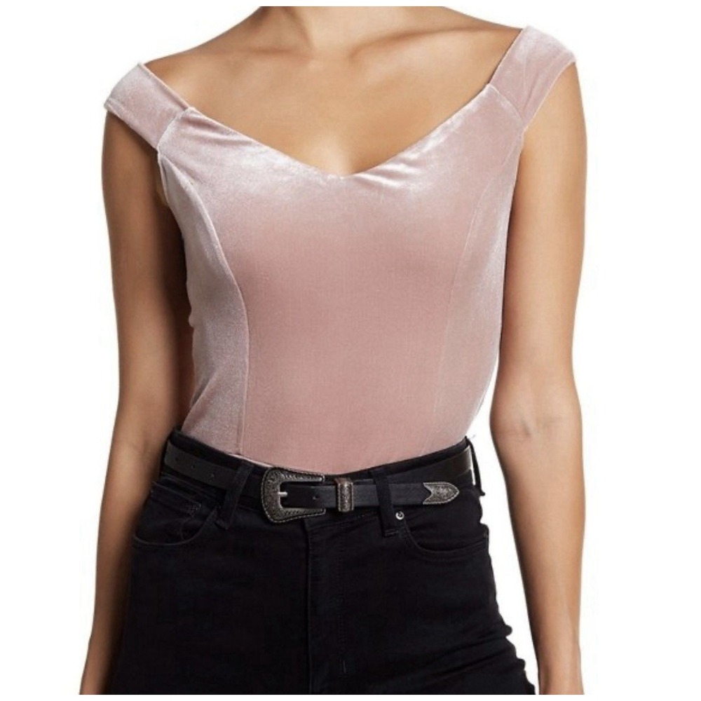 Light Pink Velvet Bodysuit Boho Glam Chic Party Top -Free Press -Size L -New - Picture 1 of 16